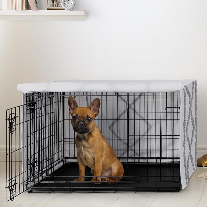 Sweet Jojo Designs 30in. Small/Medium Dog Crate Cover (Grey Boho Modern Tuft) Pet Cage, Kennel Covers (Bohemian, Farmhouse, Shabby Chic, Designer, Neutral, Elegant, Minimalist, Gray Tufted Cotton) - Image 2