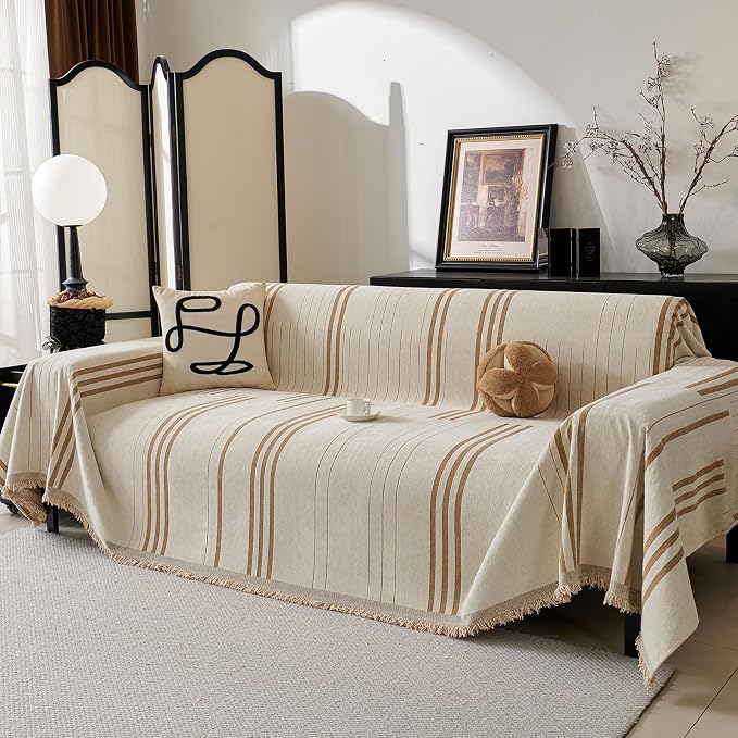 Boho Couch Covers for Sofa Washable Sofa Covers for 3 Cushion Couch Soft Non Slip Couch Covers for Sectional Sofa Dog Pet Furniture Protector (Shallow Coffee, 71"*102") by Unknown