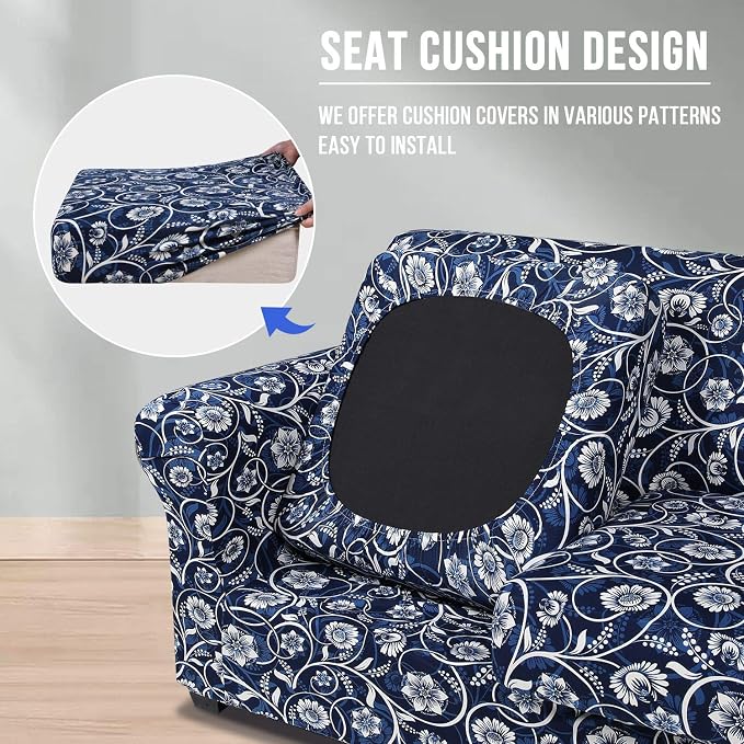 hyha Stretch Couch Covers, Sofa Cover for 3 Cushion Couch Pet Friendly | Floral Pattern, Printed, 4 Pieces, 3 Separate Cushion Sofa, Durable Anti-slip Washable Protector with Elastic Bottom for Dogs - Image 2