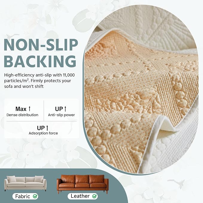 OTOB Cotton Quilted Sofa Couch Arm Covers Washable Non Slip, 1 Piece | Ivory, 27.6"x27.6", Rustic Farmhouse Embroidery, All Seasons, Soft Thick, Breathable, Wear-Resistant, Pet Friendly - Image 7