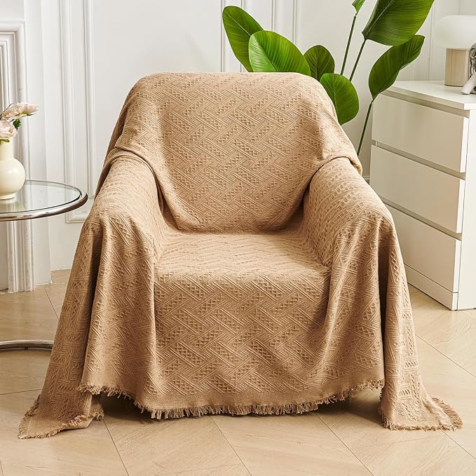 AIVIA Armless Loveseat Cover Sheet Blanket, Reversible Anti Slip Throw Cushion for 2 Seater Arm Less Couches, Recliner Sofa Furniture Decor Slipcovers Protector for Dogs Cats Pets (71”x91” Khaki) by AIVIAChairCouchSofaCoverThrowBlanket