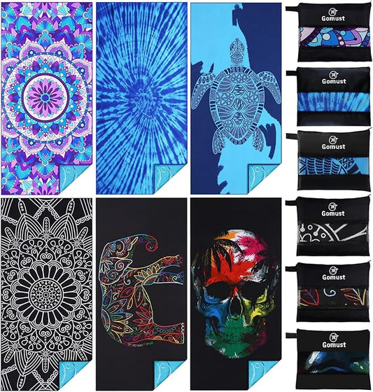 Microfiber Beach Towel Oversized 71x32 Multiple with Bag 6 Pack Bulk | Thin Lightweight Sand Free Absorbent Quick Dry Large for Travel Pool Swim Bath Cruise Sports Camping Essentials Adults Gifts by Gomust