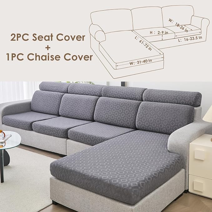 Genina Waterproof Couch Cushion Covers for Sectional Sofa L Shape Cover | Non Slip,Stretch Jacquard Fabric,Pet Hair & Scratch Protection,Easy Installation,Furniture Protector,2 Seater+1 Chaise - Image 6