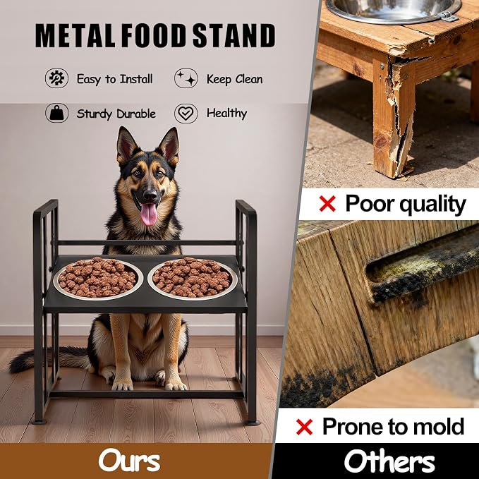 INGIORDAR Elevated Dog Bowls 4 Height Adjustable Dog Feeding Station 2 Bowl | Metal Pet Food Feeder Dish Station Non-Slip Dog Bowl Stand Stainless Steel Food Water Bowl for Medium Large Small Dogs - Image 4