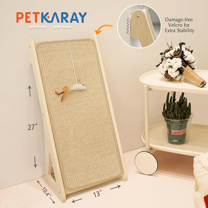 PETKARAY Cat Scratcher, Sisal Cat Scratching Ramp, L Shape Scratch Pad for Indoor Kitty, 27" Wall Furniture Protector with Mouse Toy - Image 7