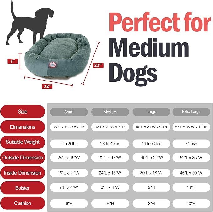 Majestic Pet 32 Inch Micro Velvet Calming Dog Bed Washable – Cozy Soft Round Dog Bed with Spine for Head Support - Fluffy Donut Puppy Mat 32x23x7 (inch) Medium – Azure (2025) - Image 3