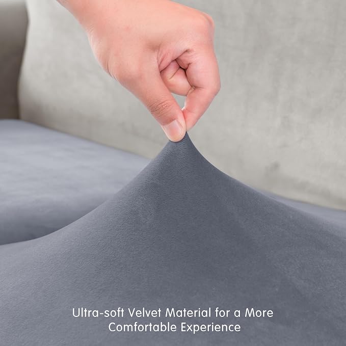 Hokway Velvet Couch Cushion Covers Water Resistant Seat Covers Stretch Sofa Cushion Protector(2 Cushion Sofa, Grey) - Image 6
