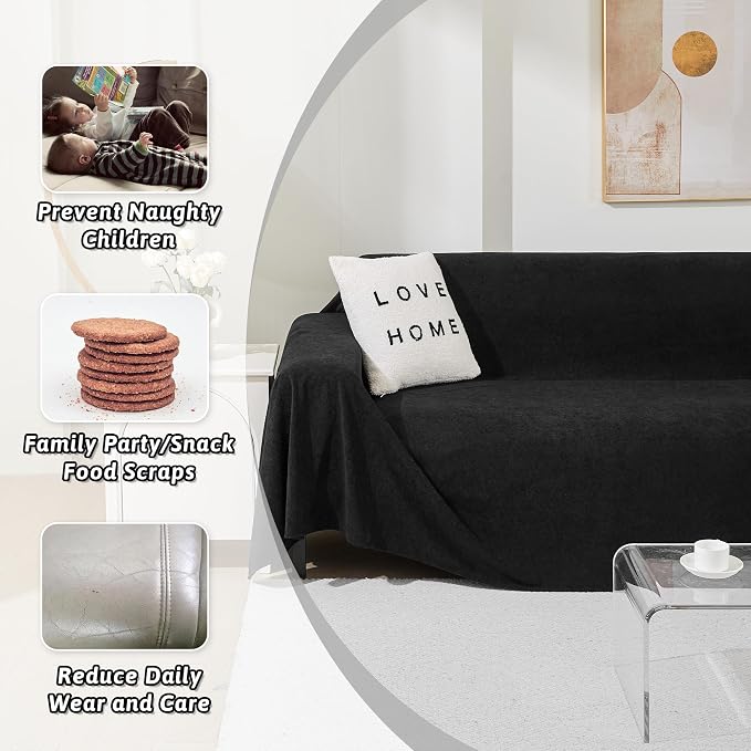 MEETSKY Sectional Couch Cover for 3 Cushion Sofa Washable, Cat Scratch Proof Sofa Covers, Furniture Protector Oversized L Shape Big Sofa Slipcovers for Dogs, 91" x 150", Black - Image 3