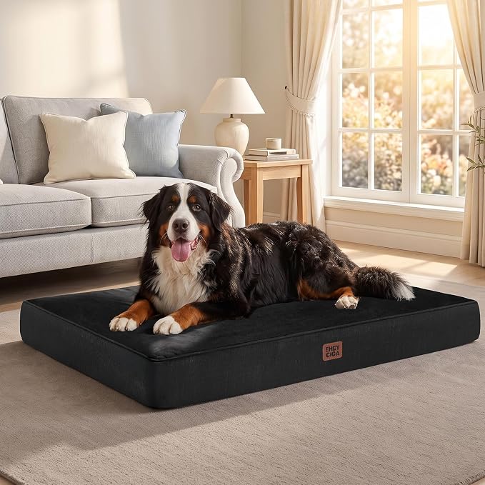EHEYCIGA XXL Washable Dog Crate Bed with Memory Foam, 47x29Inch, Black | High Density Egg Crate Foam, Waterproof Liner, Removable Easy Clean Cover, Non-Slip Bottom, Fits Crate, Floor and Sofa - Image 8