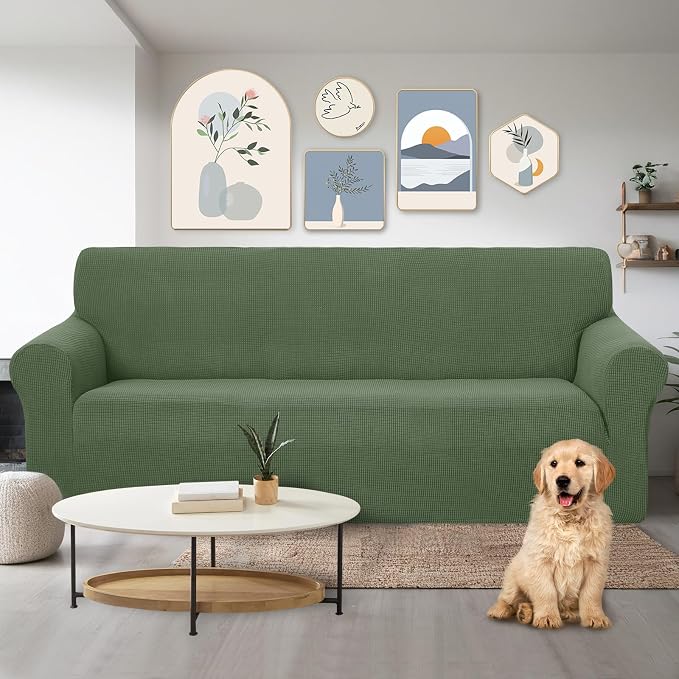 U-NICE HOME Stretch Couch Cover Slipcover for 3 Cushion Sofa, Loden Frost | 1-Piece Sofa cover, Washable, Pet friendly, Furniture protector, Polyester Spandex Jacquard fabric - Image 2