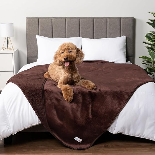 PetAmi Waterproof Dog Blanket for Extra Large Dogs, Pee Proof Pet Blanket for Bed Couch, Reversible Water Proof Blanket for Puppy Indoor Cat, Soft Dog Crate Cover Washable, Queen 90x90 Brown by PetAmi