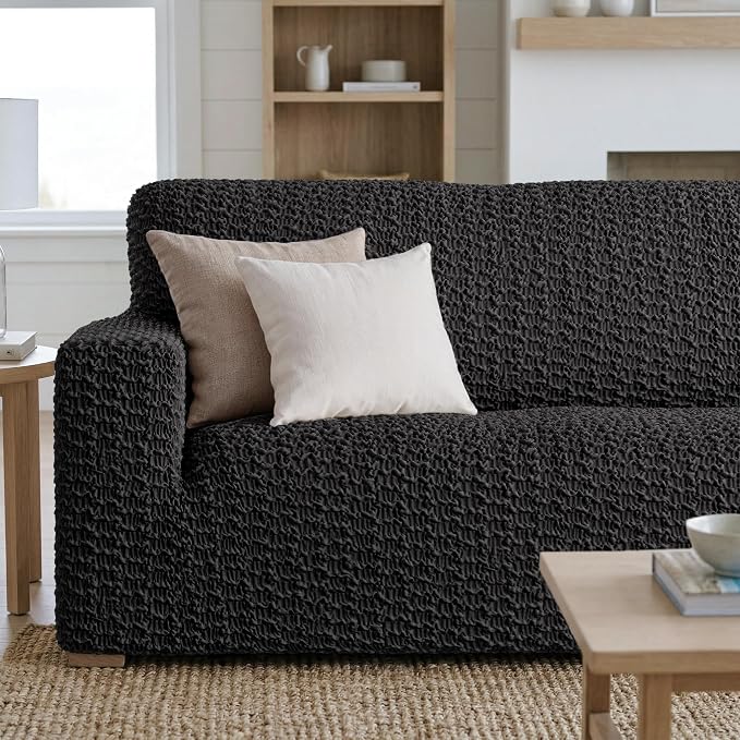 PAULTO BY GA.I.CO. Stretch Sofa Slipcovers – Soft Elastic Fabric Couch Cover for Armchair Loveseat 3-Seater & 4-Seater Sofa Cover – Non-Slip Furniture Protector Washable - Black (86"-120" Wide) - Image 5