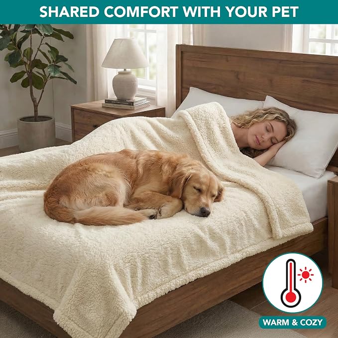 PetAmi Fluffy Waterproof Dog Blanket for Couch and Bed, Reversible Sherpa Pet Throw, Pee Proof Furniture Protector Sofa Cover, Washable Cat Blanket for Medium Large Dogs and Cats (Beige Cream, 40x60) - Image 5