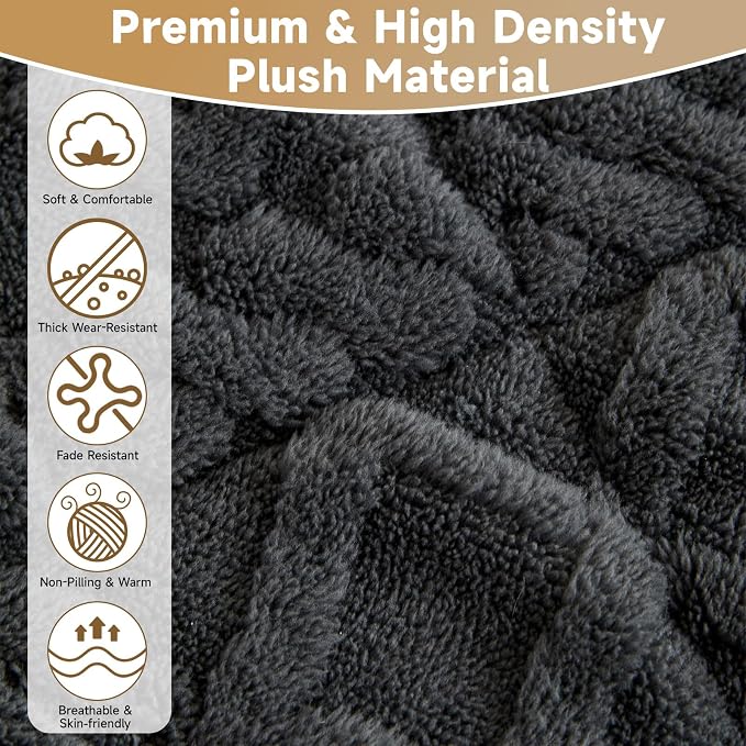 OTOB Sofa Covers for 3 Cushion Couch Washable, All Seasons Non Slip Fuzzy Pet Couch Cover, Soft Plush Geometric Jacquard Sofa Slipcovers, Kids Pet Friendly Dog Bed Mats (Dark Gray, 27.6" x 70.9") - Image 3