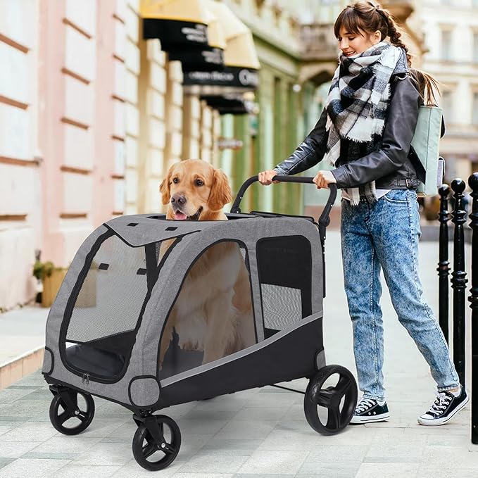 Dog Stroller for Large & Medium Dogs, Extra Large Pet Stroller, Dog Wagon for 2 Dogs, Foldable Design, Adjustable Handle, with Pocket, Up to 130 lbs