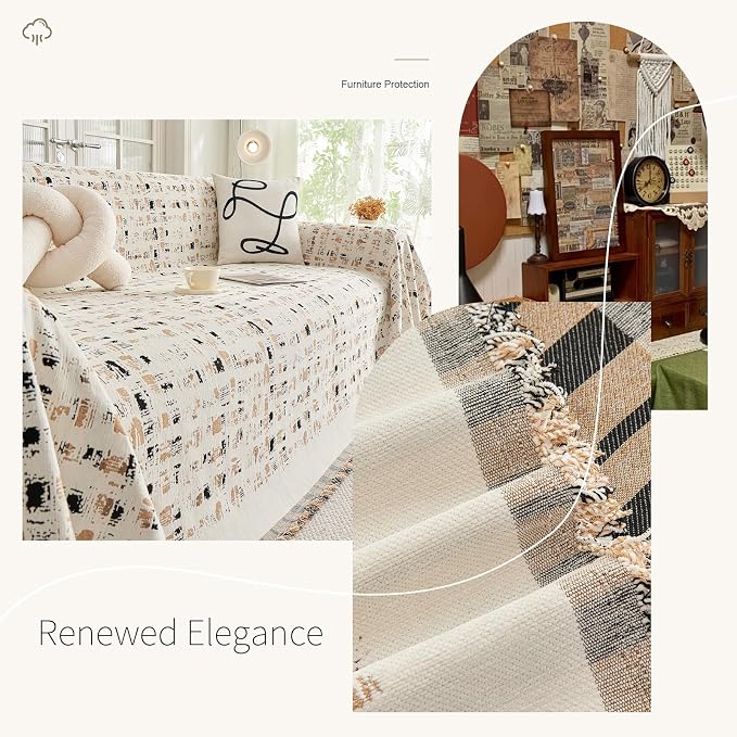 ROOMLIFE Couch Cover 3 Cushion Sofa, Washable Non Slip Furniture Sofa Protector Cover, Soft Chenille Sofa Slipcovers Sectional L Shape Dogs Couch Cover Throw Blanket with Tassels 71''X134'' - Image 6