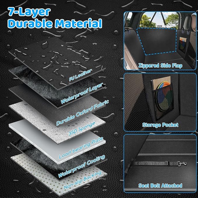 URPOWER PU Leather Dog Back Seat Extender for Extended Cab Trucks | Supports 550 lbs, Stable 3-Panel Hard Bottom, Added High-Density Foam for Comfort, Waterproof 900D Oxford, 45% More Space - Image 7