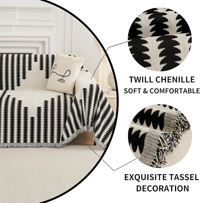 HAOMAIJIA Boho Sofa Covers Couch Covers for 3 Cushion Couch Sofa Pet Friendly Soft Thick Couch Cover for Dogs Washable Sectional Couch Covers L Shape Furniture Protector (Black, 71"x150") - Image 7