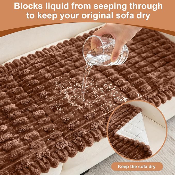 Waterproof Dog Couch Cover, Non Slip Pet Sofa Protector, Thick Fuzzy Couch Cover for Dogs, Machine Washable Furniture Protector, Scratch Resistant Pet Couch Mat(Light Coffee, 28" x 83"/70 x 210cm) - Image 3
