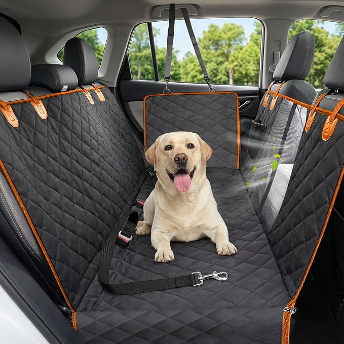 Dog Car Seat Cover, 600D Heavy Dute Car Seat Cover for Dogs Pets, 100% Waterproof Anti-Scratch Nonslip Dog Hammock for Cars, Seat Covers Protector with SeatBelt for Sedan SUV Truck Standard Oran&Black by Victoper