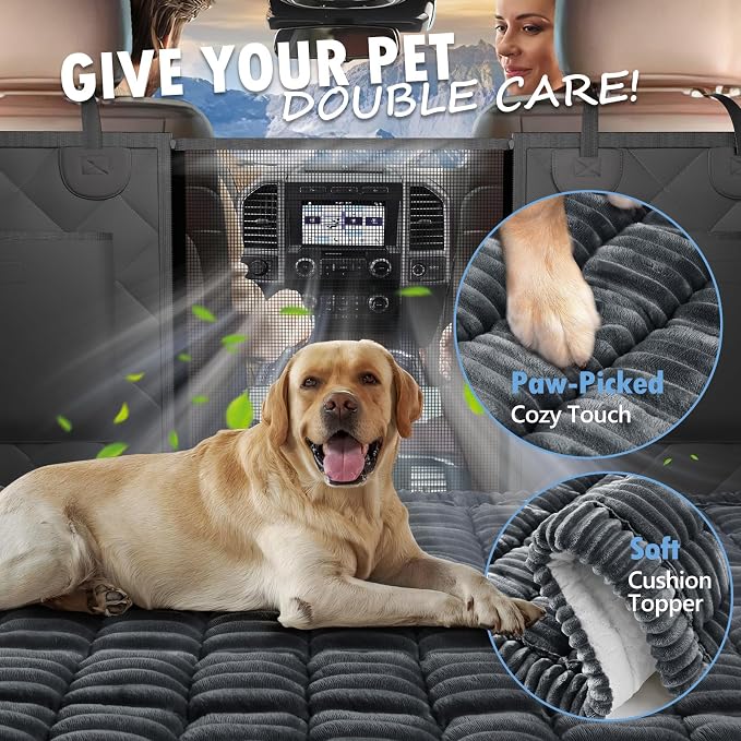 Dog Bed for Car Back Seat, Non-Slip Backseat Pet Mat XL, 59”X27.5” | Soft Blanket for Travel, Plaid Flannel, Quilted PP Cotton Filling, Non-Slip Backing, Machine Washable, Fit Backseat Extenders - Image 3