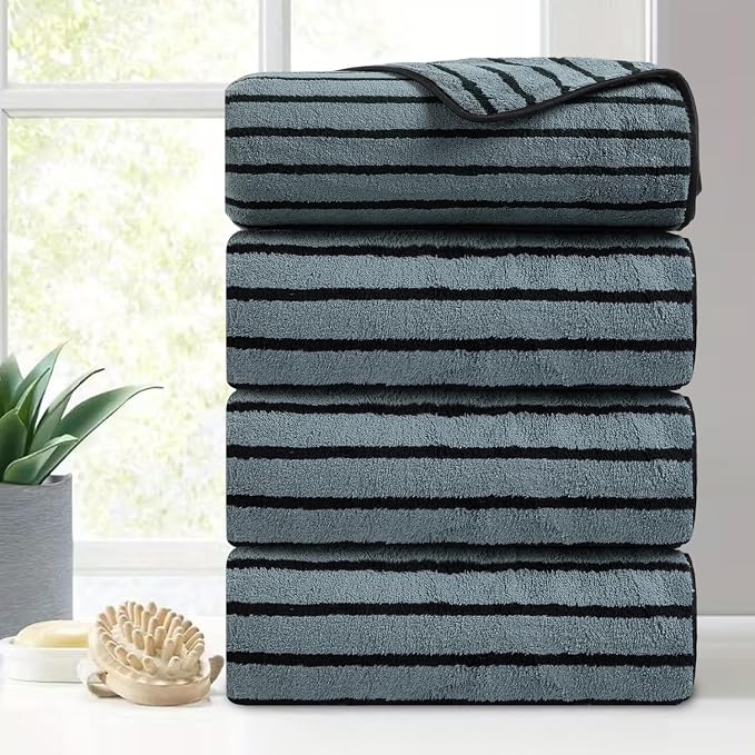 Mistyrose Bath Towels,4 Pack Black Stripe 35"x70" Large Bath Towels Microfiber Absorbent XL Bath Sheets Super Soft Towels for Bathroom Quick Dry Oversized Shower Towels for Family Hotel Spa Gym by Mistyrose