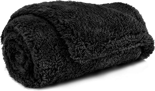 PetAmi Fluffy Waterproof Dog Blanket for Couch and Bed, Reversible Sherpa Pet Throw, Pee Proof Furniture Protector Sofa Cover, Washable Cat Blanket for Small Medium Dogs and Cats (Black, 29x40) by PetAmi