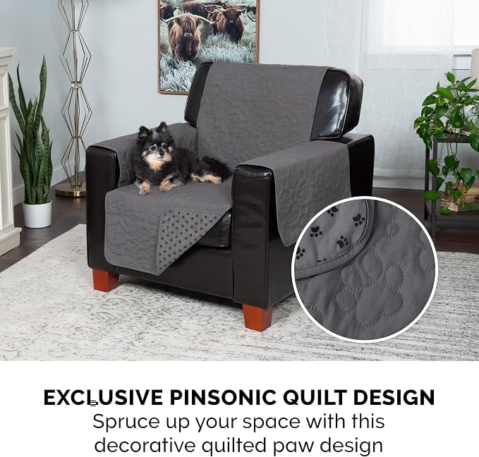 Furhaven Waterproof & Non-Slip Recliner Chair Cover Protector w/ Side Pockets for Dogs, Cats, & Children - Quilted Paw Print Living Room Furniture Cover - Gray, Recliner - Image 8