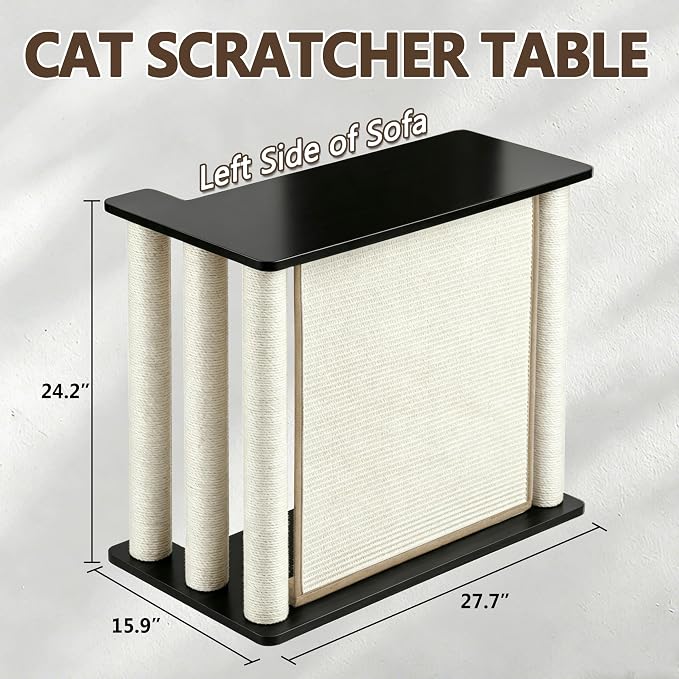 Couch End Table from Cat Scratch, Couch Protector with Sisal Scratching Post & Panel for Cat, Pet Corner for Wall & Furniture Protection, Black Left - Image 3