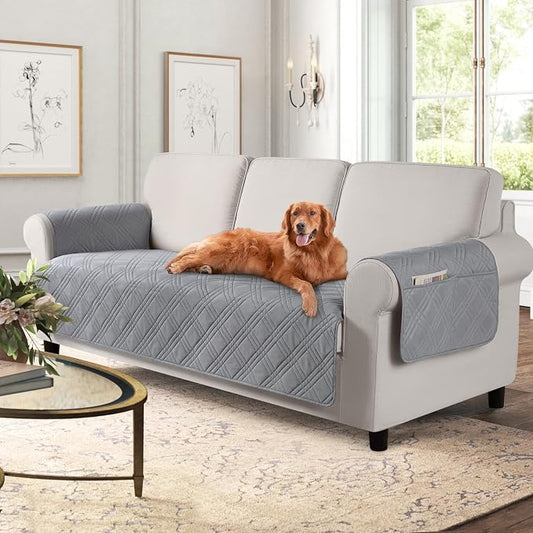 TAOCOCO Waterproof Sofa Covers for Dogs Pets with Non Slip Backing, Couch Seat Covers with Side Pocket for 3 Cushion Couch Washable Dog Couch Cover Protector Sofa Slipcovers(Sofa, Light Gray) by TAOCOCO