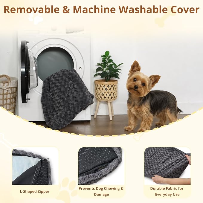 EGOHOME Dog Bed for Small Dogs, Shredded Memory Foam, Washable, Non-Slip | Balanced Support Foam, CertiPUR-US, Removable Washable Cover, Rose Velvet, Dog Crate Bed & Kennel Pad, 23 x 18 Inch, Gray - Image 5