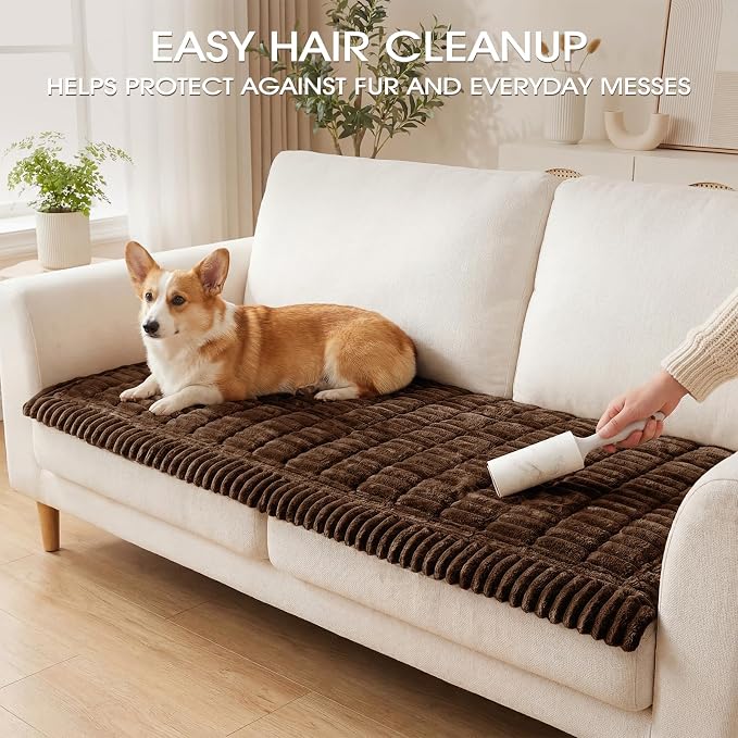 Non-Slip Washable Couch Cover for Dogs, Soft Thick Ribbed Flannel | 27.6"x59", Brown, 0.8" Thick, Rubber Dot Backing, Pet-Friendly Protector for Sofa, Floor, Window Bench, Car Seat or Camping - Image 5