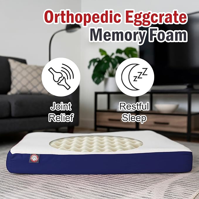 Majestic Pet 48x34x3 Inch Blue Orthopedic Memory Foam Rectangle Dog Bed – Large Size Crate Dog Bed for Dogs with Joint Pain, Arthritis – Durable Pet Mattress with Egg Crate Foam, Washable Cover - Image 2