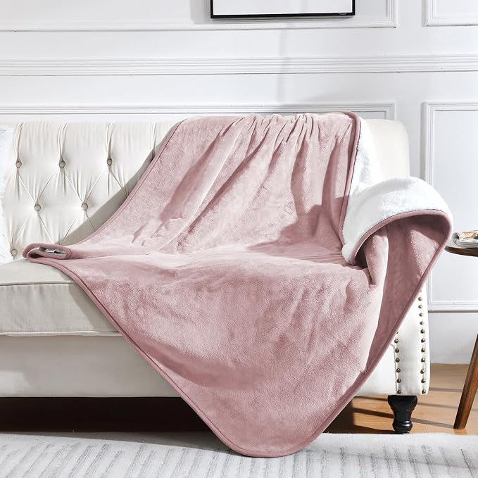 Waterproof Blanket for Bed Couch Sofa, Soft Liquid Pee Proof Pet Blanket for Dog Puppy Cat, Reversible Sherpa Fleece Furniture Protector (Dusty Pink, 60x80 inches) by Yaning