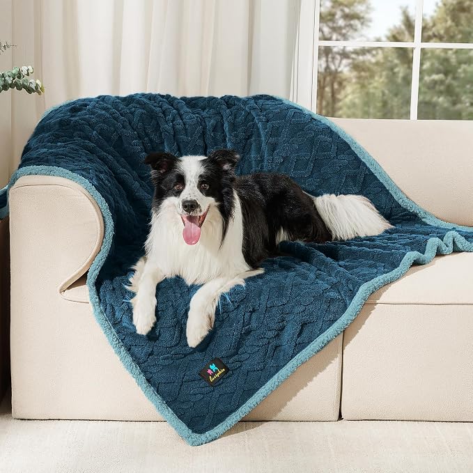 Luciphia Waterproof Dog Blanket, Reversible Sherpa Fleece for Couch Cover | Reversible waterproof pet blanket with soft Sherpa fleece; machine washable, protect couch bed car, Navy-thicken 65" x 57" by luciphia