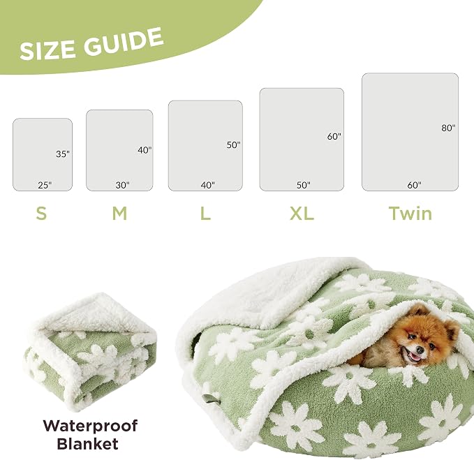LE SURE Waterproof Dog Blankets for Medium Dogs Cute 3D Jacquard,30x40 | Puppy Blanket for Cat Aesthetic Gift, Warm Soft Sherpa Throw Washable, Reversible Pet Couch Protector, Flower Garden Green - Image 5