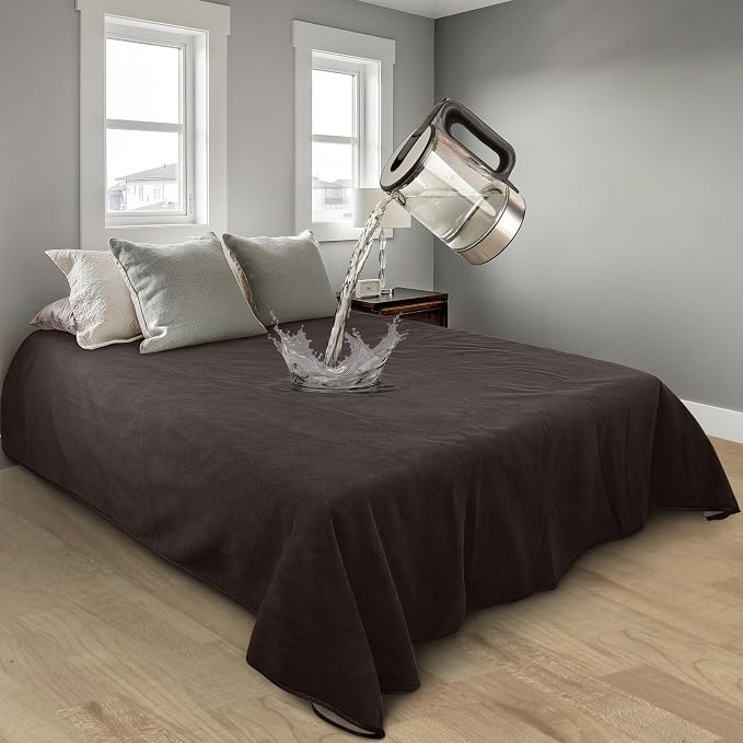 Catalonia Waterproof Bed Blanket, Washable Reversible Furniture Protector | Brown/Taupe Double-Sided Fleece, Leakproof Protection for Bed, Sofa and Couch, Resists Spills, Stains and Everyday Messes - Image 2