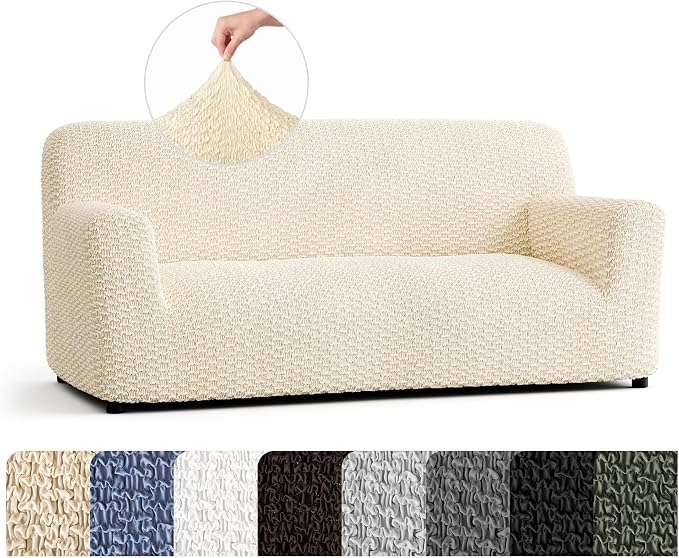 PAULTO BY GA.I.CO. Stretch Sofa Slipcovers – Soft Elastic Fabric Couch Cover for Armchair Loveseat 3-Seater & 4-Seater Sofa Cover – Non-Slip Furniture Protector Washable - Cream (64"-85" Wide) by PAULATOBYGAICO