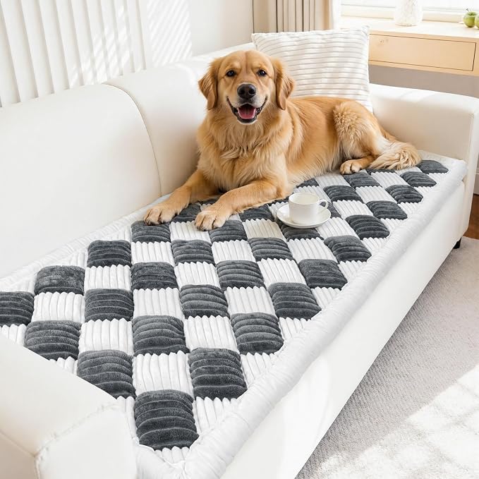 Vaukki Couch Cover for Dogs Washable, Non Slip Dog Sofa Pad Topper, Fuzzy Pet Sofa Cover for 3 Cushion Couch Pet Friendly, Furniture Protector Dog Bed Mat for Large Dogs (27.6''x70.9'', Grey) by Vaukki
