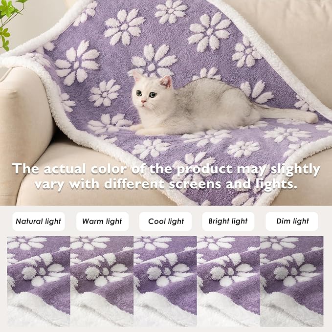 Cute Waterproof Blanket for Dog Puppy Cat, 30"x40", Purple | 3D Textured Flower Pet Blanket for Bed Couch Sofa, Soft Liquid Pee Proof Pet Furniture Protector - Image 7