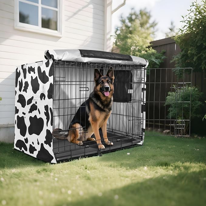 Dog Crate Cover Kennel Cover for Dog Cages Breathable for Wire Cage Indoor Outdoor Black White Cow Print - Image 8