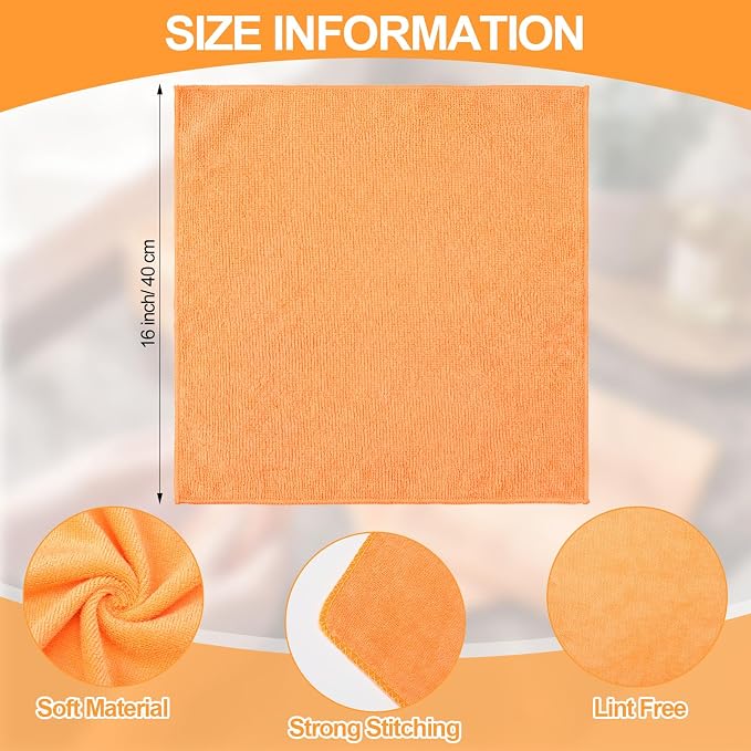 Nuenen Microfiber Cleaning Cloths for Cars 16 x 16 Inch Ultra Absorbent Car Towels Drying Reusable Cleaning Supplies House Kitchen Window Microfiber Towel (Orange,60 Pcs) - Image 3