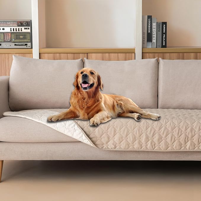 gogobunny 100% Double Sided Waterproof Dog Blanket Soft Pet Bed Cover Reversible Protect Furniture Couch Sofa Car for Puppy Cat Kids (Dark Beige/Light Beige, 30x80 Inch (Pack of 1)) by gogobunny