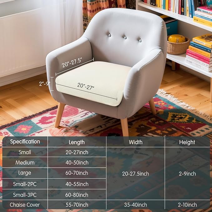 Hokway Couch Cushion Slipcovers Small Stretch Reversible Cushion Protector Slipcovers Sofa Cushion Protector Covers(Creamwhite, Small) - Image 2