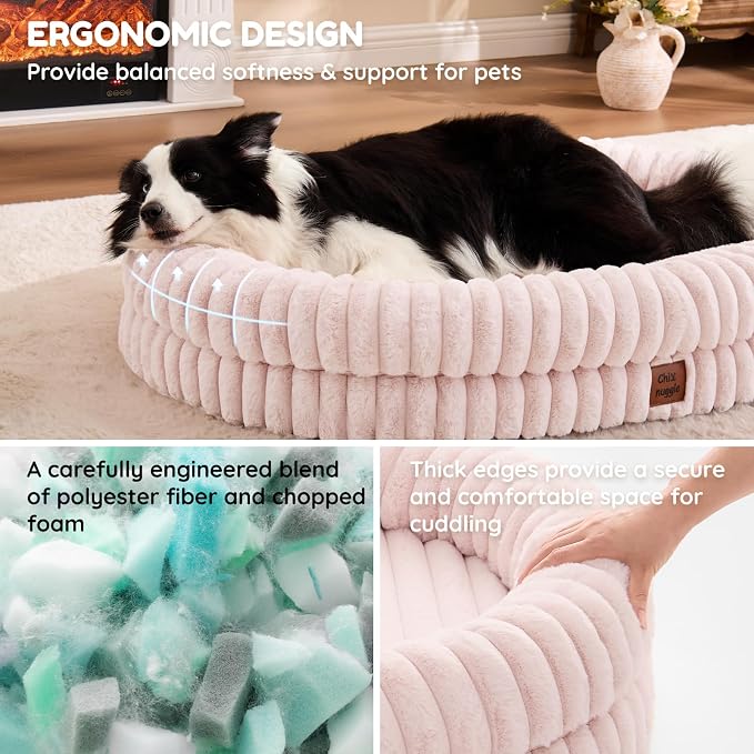 ChiXnuggle Orthopedic Dog Bed, Washable Cover, Faux Fur Bolster Pet Couch | waterproof,egg crate foam,non-slip bottom,for extra large dogs,pink,41*30*7,dog sofa - Image 4