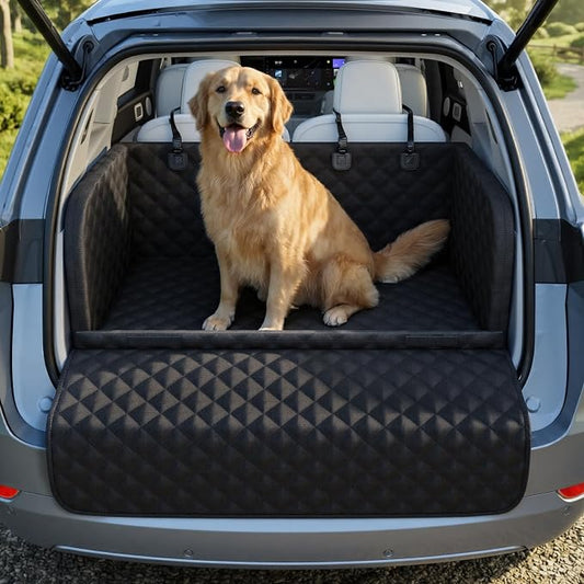 Pecute SUV Cargo Liner for Dogs, Water Resistan Pet Trunk Cover with Soft Cushion, Non-Slip Dog Back Seat Mat for SUVs Sedans with Bumper Flap Protector, Padded, Black by pecute