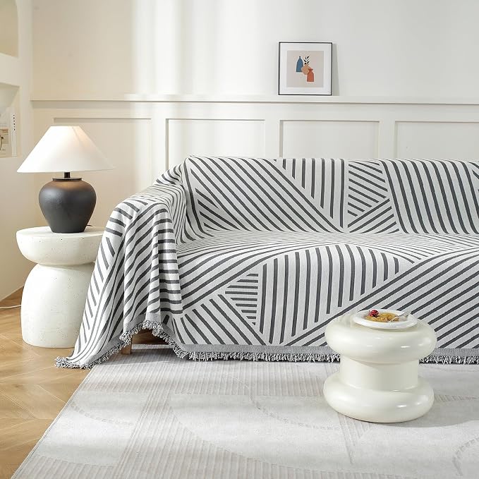 Couch Cover for Sofa, Boho Sofa Cover Washable Couch Cover for Dogs, Pet Sofa Cover for 2-Cushion Couches with Tassel Furniture Protector Cover,71" x 118",Dark Gray-Line - Image 7