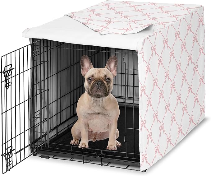 Sweet Jojo Designs 30in. Small/Medium Dog Crate Cover (Pink Bows) for Girls Pet Cage, Kennel Covers (Blush & White Elegant Designer Bow for the Ballerina, Dancer, Princess, Coquette Ballet Collection) by SweetJojoDesigns