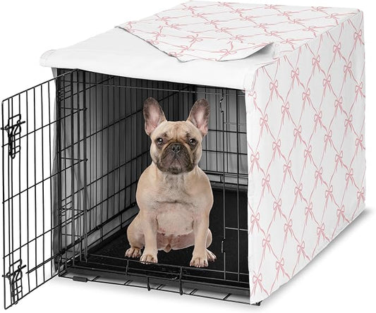 Sweet Jojo Designs 30in. Small/Medium Dog Crate Cover (Pink Bows) for Girls Pet Cage, Kennel Covers (Blush & White Elegant Designer Bow for the Ballerina, Dancer, Princess, Coquette Ballet Collection) by SweetJojoDesigns