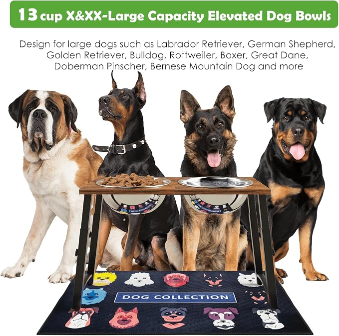 Elevated Dog Bowls for Large Extra Large Dogs with Mat, 4 Height Adjustable, 2 Stainless Steel Dog Bowls 3000ml,101oz - Image 2